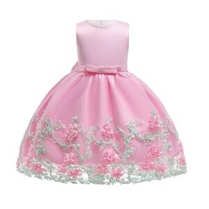 Pink Floral Embroidered Sleeveless Holiday Party Dress Baby Girls 12-18M